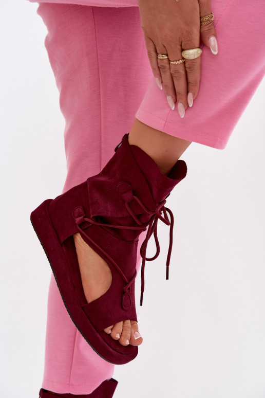 Moteriškos basutės iš eko zomšosoĮe su auliuku I INiązaniem bordo spalvos Ferlisse