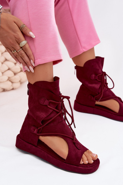 Moteriškos basutės iš eko zomšosoĮe su auliuku I INiązaniem bordo spalvos Ferlisse