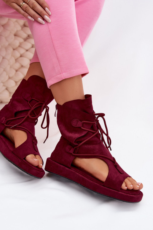 Moteriškos basutės iš eko zomšosoĮe su auliuku I INiązaniem bordo spalvos Ferlisse