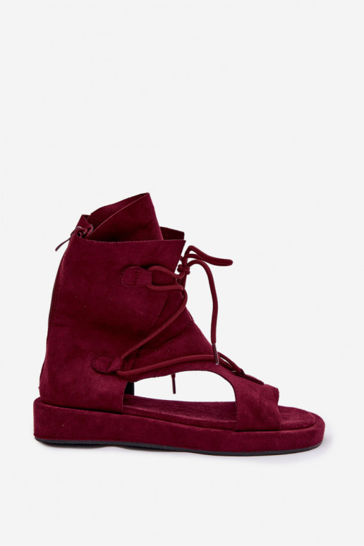 Moteriškos basutės iš eko zomšosoĮe su auliuku I INiązaniem bordo spalvos Ferlisse