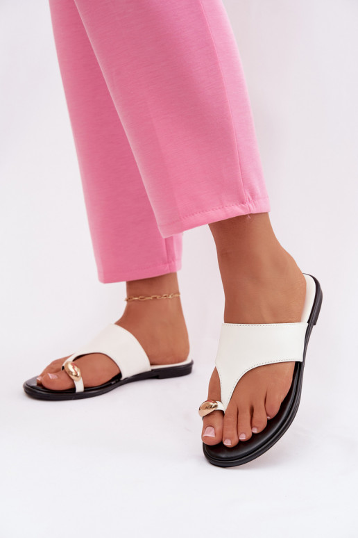 Šlepetės Moteriškas butas Eko Oda Ze aukso spalvosm Detalem baltos spalvos Lavessa