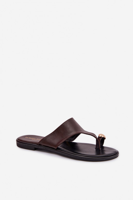 Šlepetės Moteriškas butas Eko Oda Ze aukso spalvosm Detalem CzekoladoĮe Lavessa