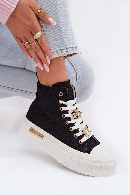 Juodos spalvos laisvalaikio bateliai su platforma ir papuošimais „Gracella"