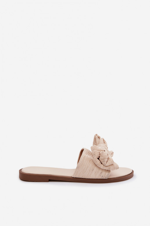 Moteriškos šlepetės su plačiais kulniukais ir kaspinais smėlio spalvos Amivelle