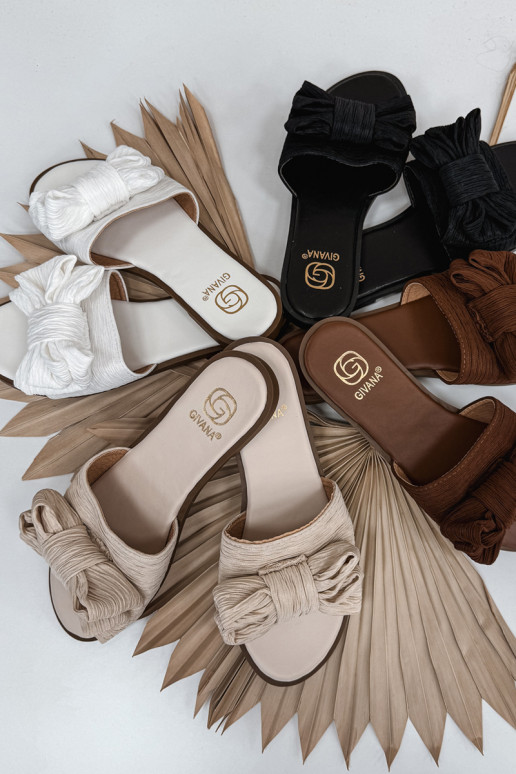 Moteriškos šlepetės su plačiais kulniukais ir kaspinais smėlio spalvos Amivelle