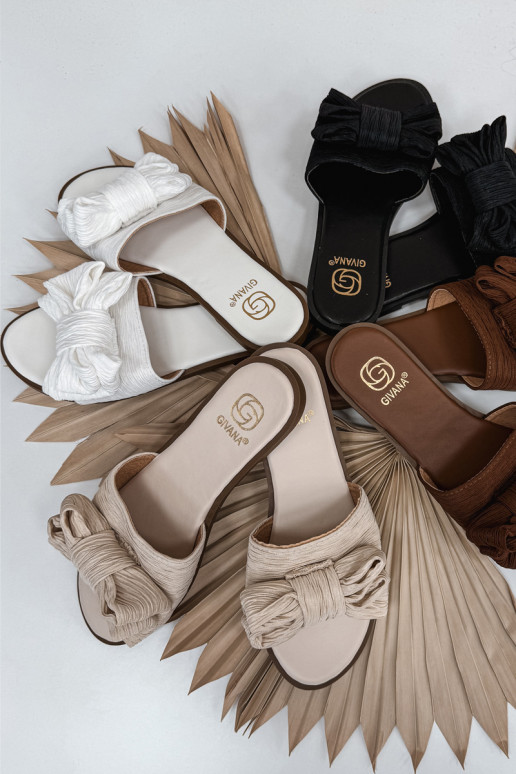 Moteriškos šlepetės su plačiais kulniukais ir kaspinais, baltos spalvos Amivelle