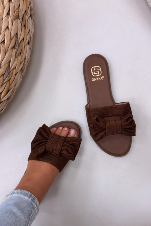 Moteriškos šlepetės su plačiais kulniukais ir kaspinais, rudos spalvos Amivelle