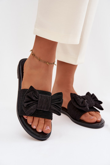 Moteriškos juodos spalvos šlepetės su plačiais kulniukais ir kaspinais Amivelle 2