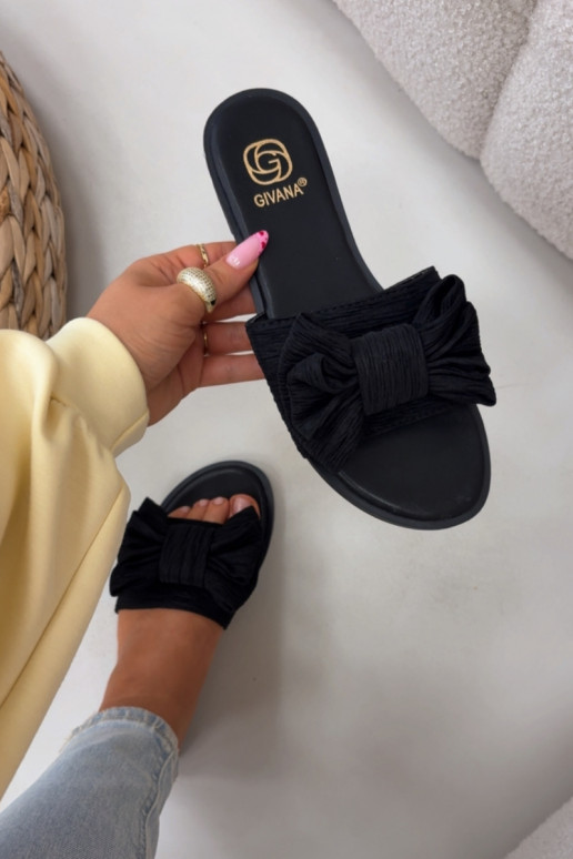 Moteriškos juodos spalvos šlepetės su plačiais kulniukais ir kaspinais Amivelle