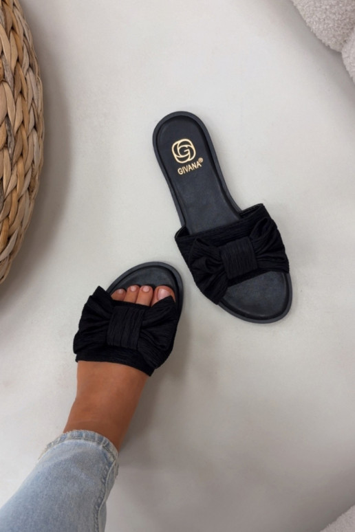 Moteriškos juodos spalvos šlepetės su plačiais kulniukais ir kaspinais Amivelle