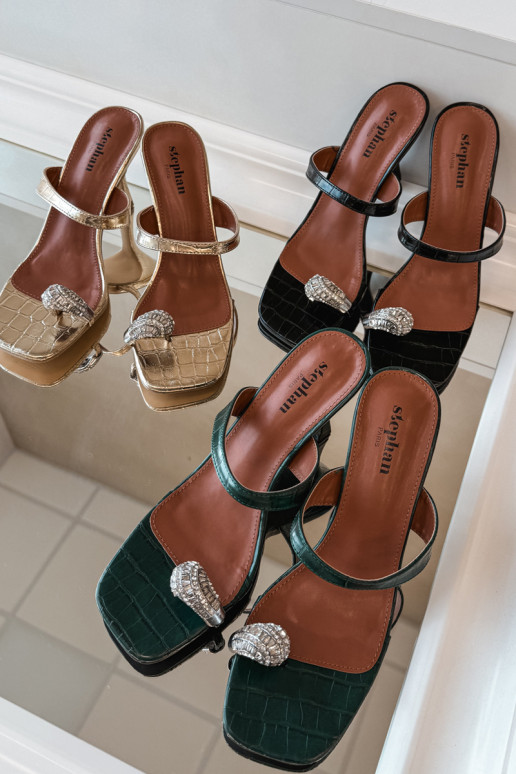 Moteriškos šlepetės su plonais kulniukais Su puošniais Detalem juodos spalvos Lorissa