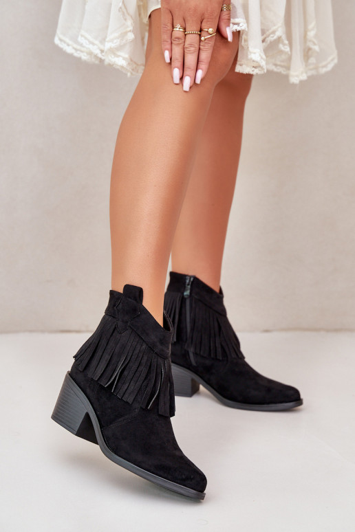 kaubojiško stiliaus aulinukai Moteriškas Į Pilį iš eko zomšosoĮe juodos spalvos S.Barski HY42-127