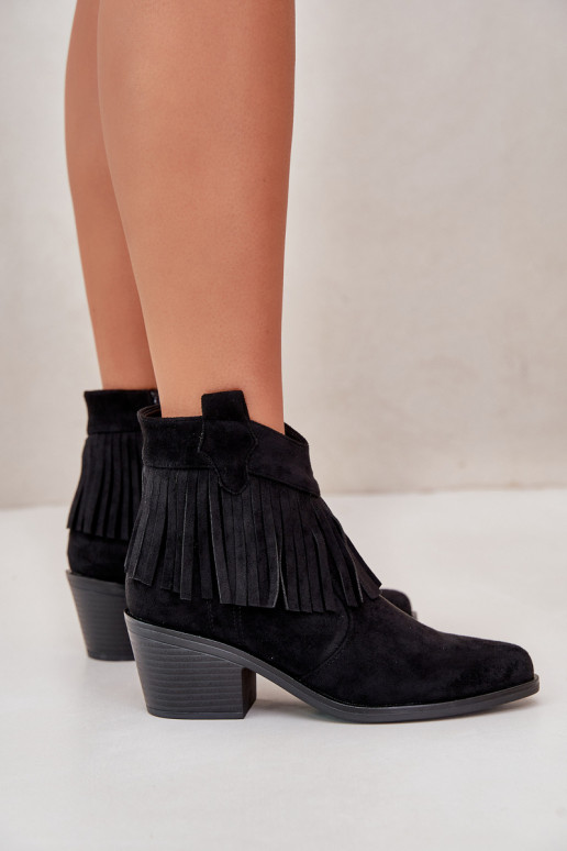 kaubojiško stiliaus aulinukai Moteriškas Į Pilį iš eko zomšosoĮe juodos spalvos S.Barski HY42-127