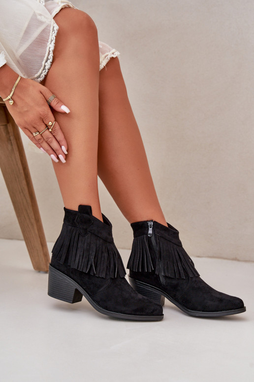 kaubojiško stiliaus aulinukai Moteriškas Į Pilį iš eko zomšosoĮe juodos spalvos S.Barski HY42-127