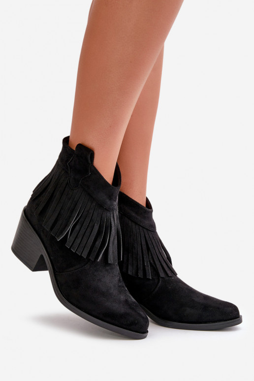 kaubojiško stiliaus aulinukai Moteriškas Į Pilį iš eko zomšosoĮe juodos spalvos S.Barski HY42-127