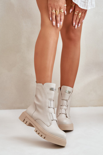 pašiltinti Darbiniai kulkšnies batai Moteriškas Į Pilį Eko Oda dramblio kaulo spalvos Tai turiilyra