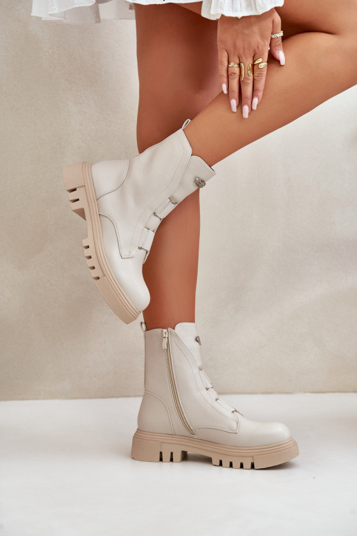 pašiltinti Darbiniai kulkšnies batai Moteriškas Į Pilį Eko Oda dramblio kaulo spalvos Tai turiilyra