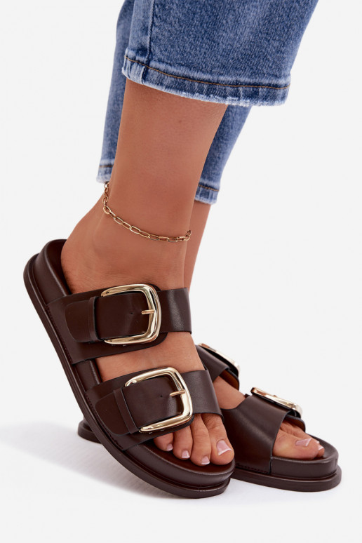 Moteriškos šlepetės Eko Oda Ze aukso spalvosmi su sagtimismi CzekoladoĮe Tervessa