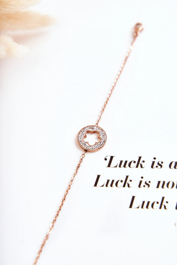 Moteriškas Apyrankė Įžymybė su gėlių motyvais I su cirkonio akutėmis rausvo aukso spalvos