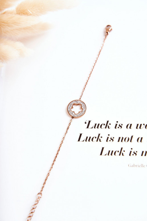 Moteriškas Apyrankė Įžymybė su gėlių motyvais I su cirkonio akutėmis rausvo aukso spalvos