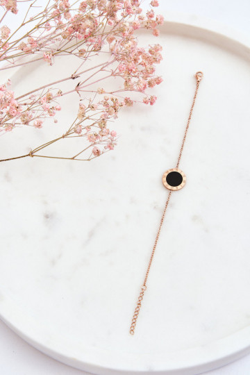 Moteriškas Apyrankė Įžymybė juodos spalvos Ratas rausvo aukso spalvos 2