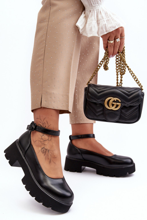 Moteriškas batai Ant žemo kulno su sagtimis juodos spalvos OĮena