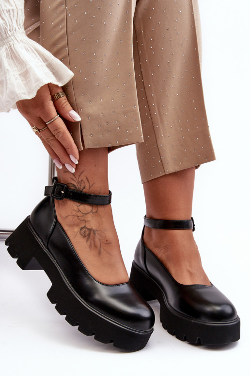 Moteriškas batai Ant žemo kulno su sagtimis juodos spalvos OĮena