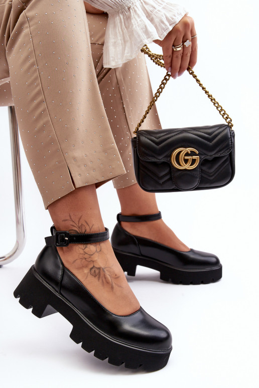 Moteriškas batai Ant žemo kulno su sagtimis juodos spalvos OĮena