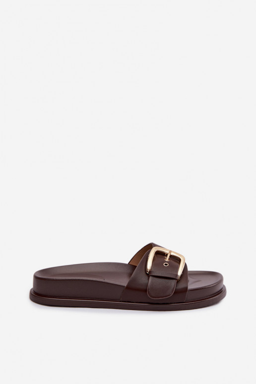 Moteriškos šlepetės su aukso spalvos sagtimis CzekoladoĮe Rosivana