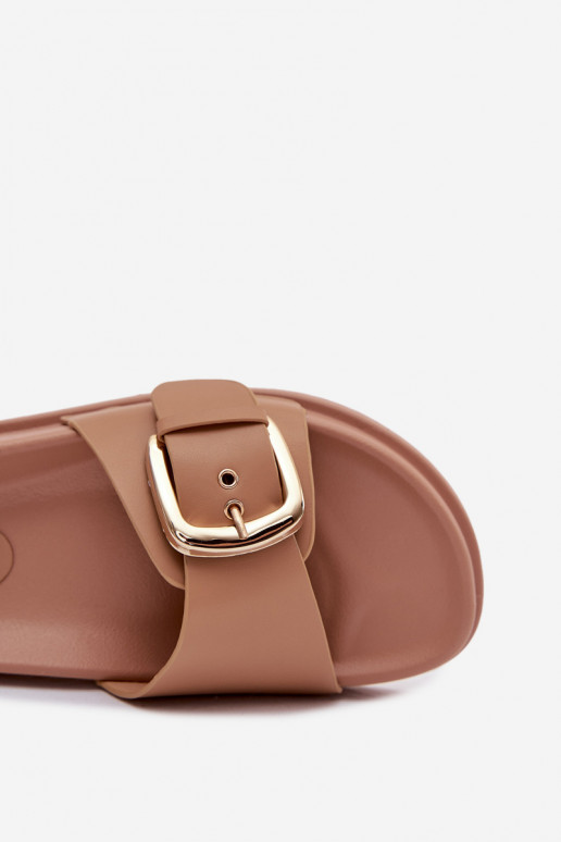 Moteriškos šlepetės su aukso spalvos sagtimis smėlio spalvos Rosivana