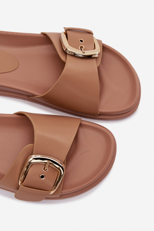 Moteriškos šlepetės su aukso spalvos sagtimis smėlio spalvos Rosivana