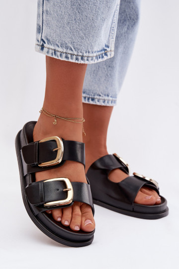 Moteriškos šlepetės Eko Oda Ze aukso spalvosmi su sagtimismi juodos spalvos Tervessa 2