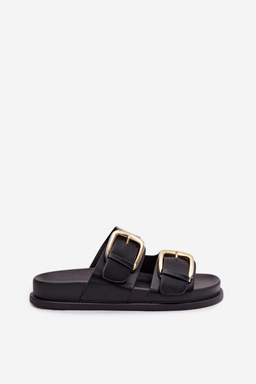 Moteriškos šlepetės Eko Oda Ze aukso spalvosmi su sagtimismi juodos spalvos Tervessa