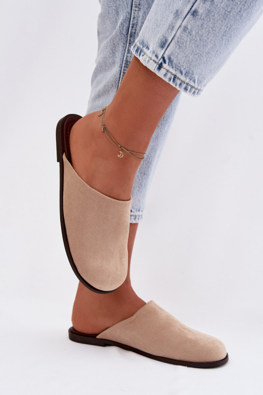 Šlepetės Moteriškas butassuiš eko zomšosu smėlio spalvos Veronelle