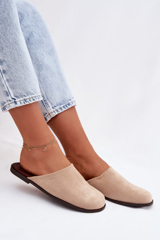 Šlepetės Moteriškas butassuiš eko zomšosu smėlio spalvos Veronelle