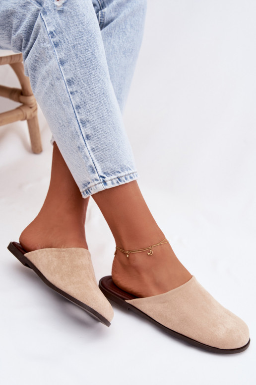 Šlepetės Moteriškas butassuiš eko zomšosu smėlio spalvos Veronelle