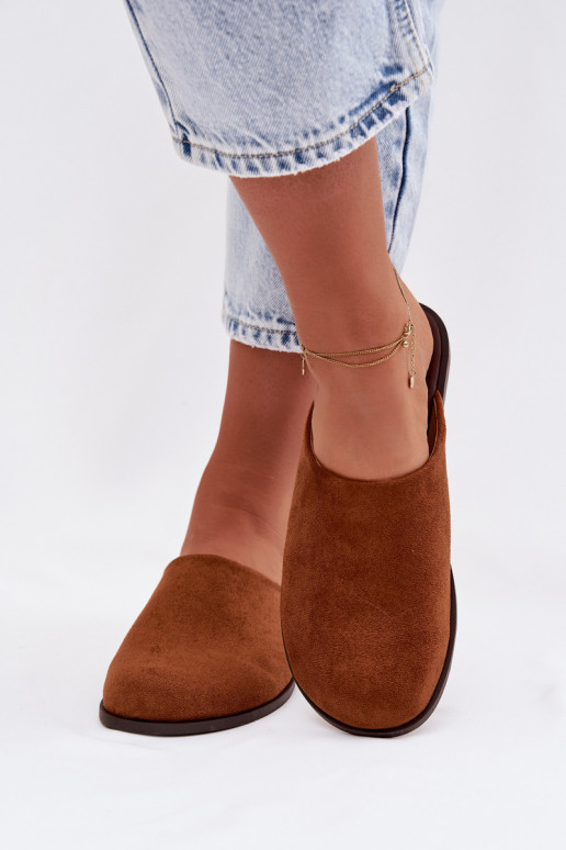 Šlepetės Moteriškas butassuiš eko zomšosu rudos spalvos Veronelle