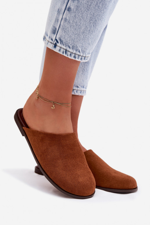 Šlepetės Moteriškas butassuiš eko zomšosu rudos spalvos Veronelle