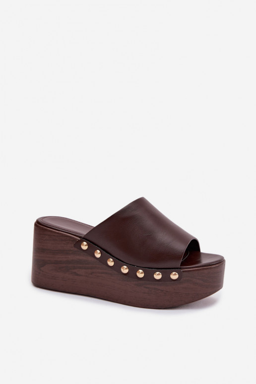 Moteriškos šlepetės Ant platformos ir platforma Ze aukso spalvosmi Smeigės CzekoladoĮe Farinelle