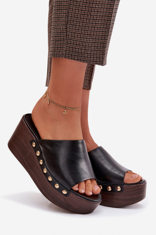 Moteriškos šlepetės Ant platformos ir platforma Ze aukso spalvosmi Smeigės juodos spalvos Farinelle