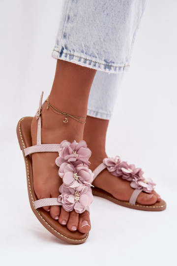 Lygiapadės basutės moterims Su puošniaisi su gėlių motyvaiskami Violetinės spalvos Noemia