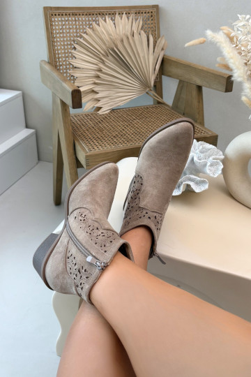 Ažūriniai aulinukai Moteriškas su plačiais kulniukais S.Barski HY61-8026 smėlio spalvos