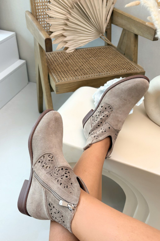 Ažūriniai aulinukai Moteriškas su plačiais kulniukais S.Barski HY61-8026 smėlio spalvos