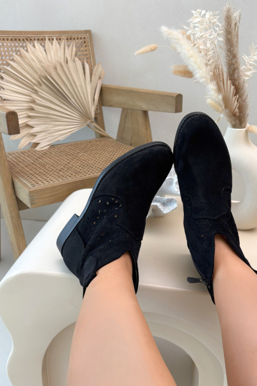 Ažūriniai aulinukai Moteriškas su plačiais kulniukais S.Barski HY61-8026 juodos spalvos