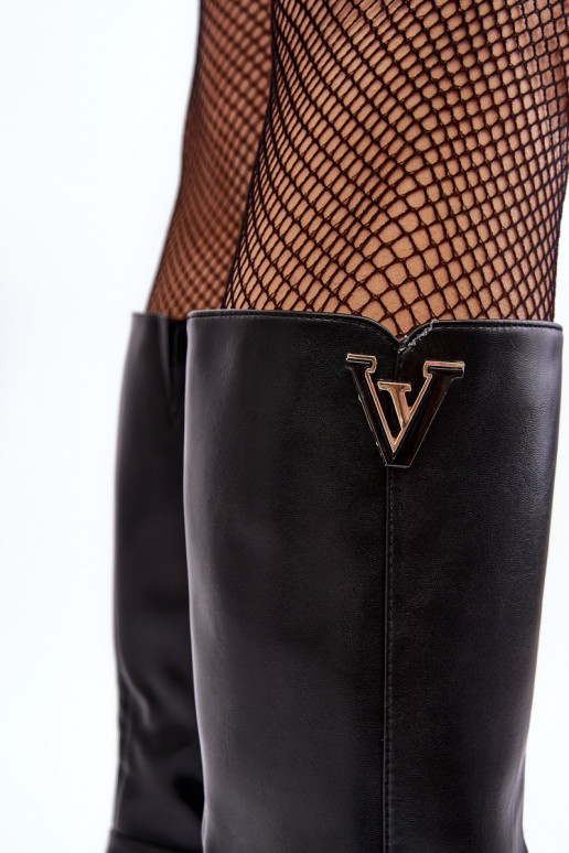 Moteriškas ilgaauliai batai Prieš Kelį su kulniukais juodos spalvos Ceesina