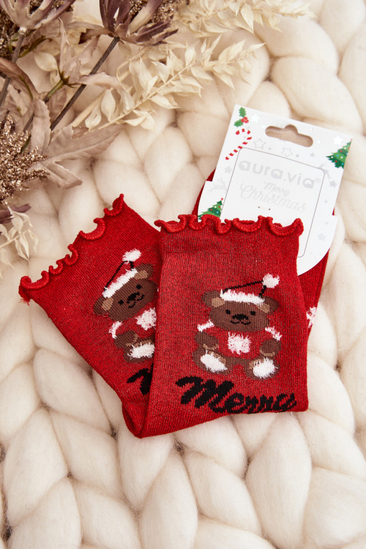Moteriškas su blizgesiu Christmas Skarpety Su Meškiuku raudonos spalvos