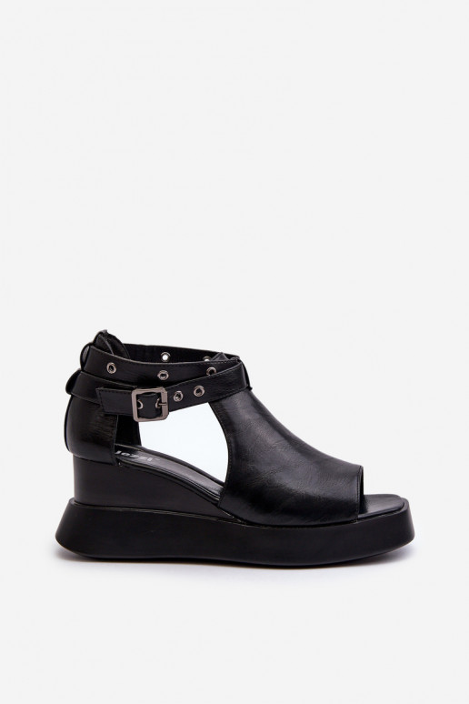 Moteriškos basutės su platforma I Koturnie iš eko odos juodos spalvos Hloeli