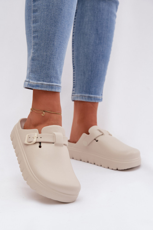 Lengvos šlepetės Moteriškos šlepetės su dirželiais I su sagtimis smėlio spalvos Larinie