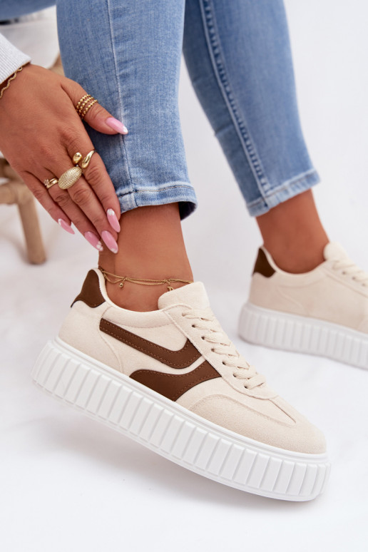 Sneakers modelio batai Moteriškas su platformasuiš eko zomšosu smėlio spalvos Cadrina
