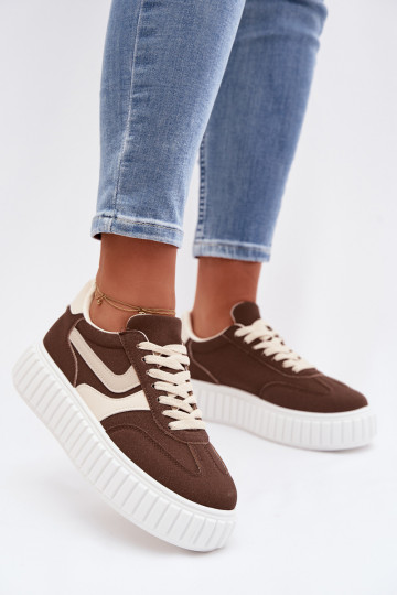 Sneakers modelio batai Moteriškas su platformasuiš eko zomšosu rudos spalvos Cadrina 2